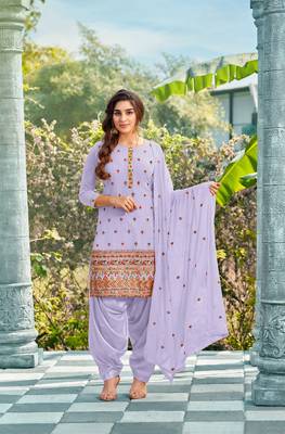 Lavender embroidered faux georgette salwar 1