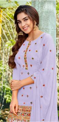 Lavender embroidered faux georgette salwar 2