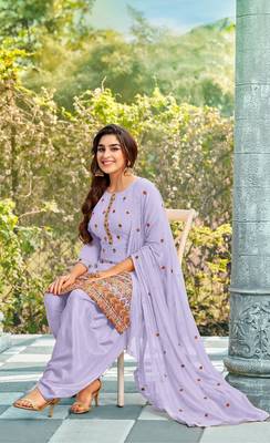 Lavender embroidered faux georgette salwar 3