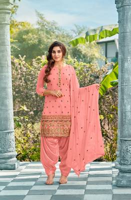 Peach embroidered faux georgette salwar 1