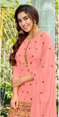 Peach embroidered faux georgette salwar 2