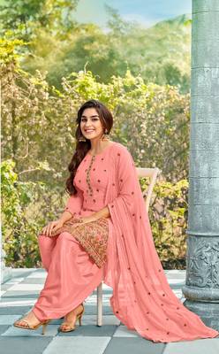 Peach embroidered faux georgette salwar 3