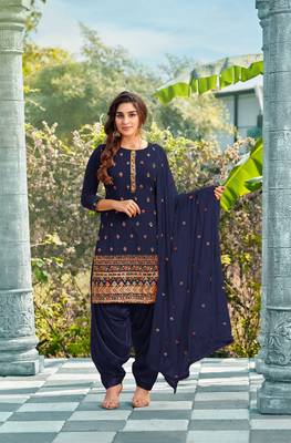 Dark-blue embroidered faux georgette salwar 1