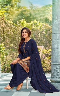 Dark-blue embroidered faux georgette salwar 3