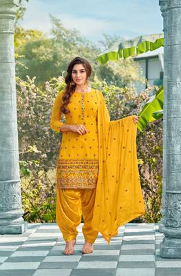 Yellow embroidered faux georgette salwar 1