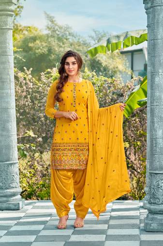 Women Blue Designer Taffeta Silk Patiala Salwar Suit