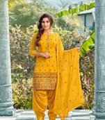 Yellow embroidered faux georgette salwar