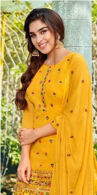 Yellow embroidered faux georgette salwar 2