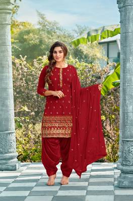 Red embroidered faux georgette salwar 1