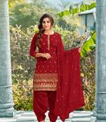 Red embroidered faux georgette salwar