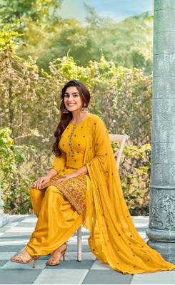 Yellow embroidered faux georgette salwar 3