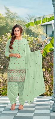 Light-green embroidered faux georgette salwar 1