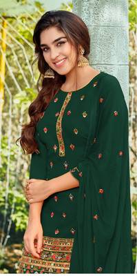 Dark-green embroidered faux georgette salwar 2