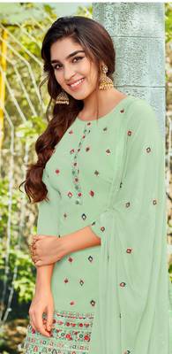 Light-green embroidered faux georgette salwar 2