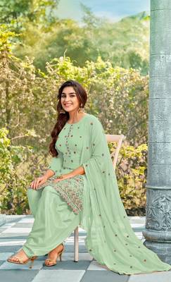Light-green embroidered faux georgette salwar 3