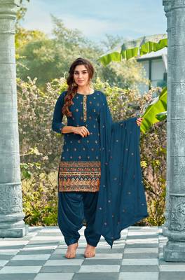 Dark-teal embroidered faux georgette salwar 1
