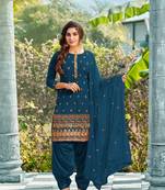 Dark-teal embroidered faux georgette salwar