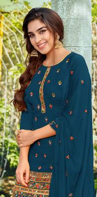 Dark-teal embroidered faux georgette salwar 2