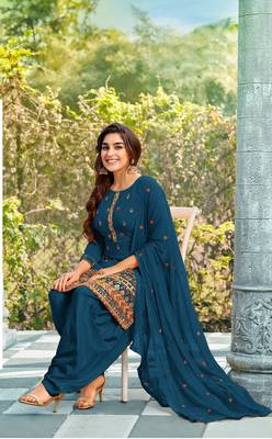 Dark-teal embroidered faux georgette salwar 3