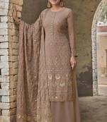Peach Embroidered Chiffon Salwar Up To 42" Size