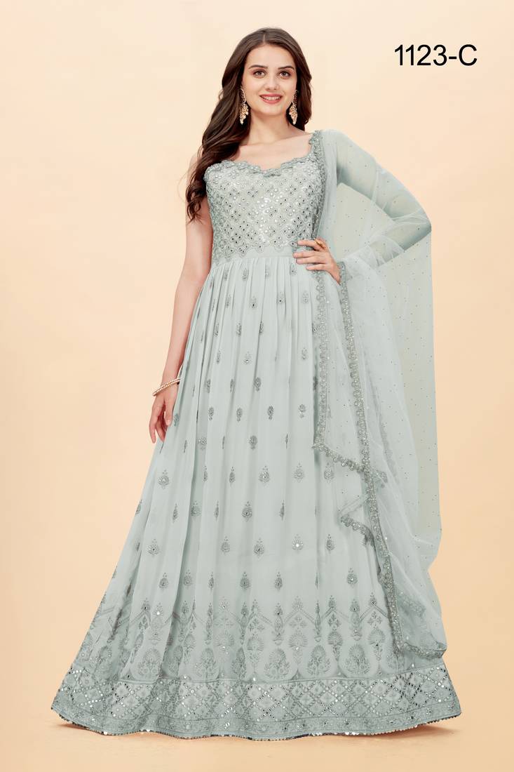 Light-blue embroidered faux georgette salwar