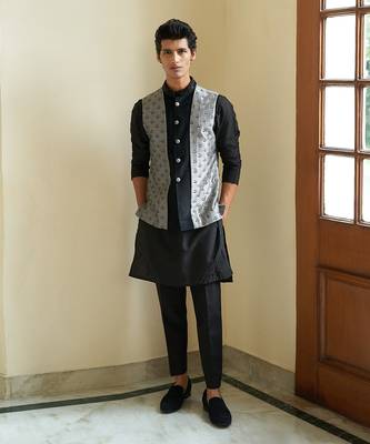 Sheen Black Nehru Jacket Set 1