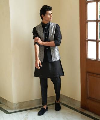 Sheen Black Nehru Jacket Set 2
