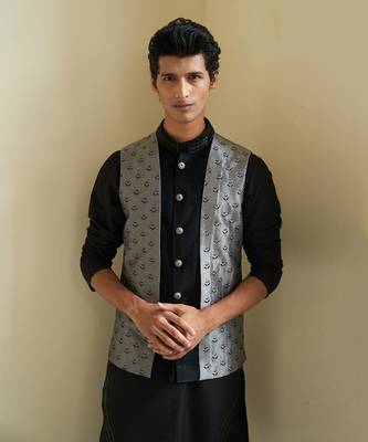 Sheen Black Nehru Jacket Set 3