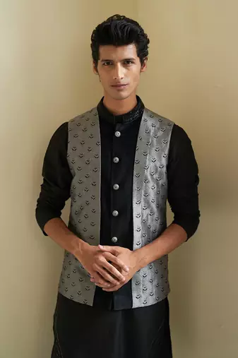 Sheen Black Nehru Jacket Set