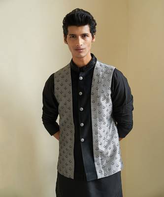 Sheen Black Nehru Jacket Set 4