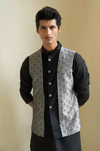 Sheen Black Nehru Jacket Set