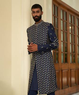 Insignia Blue Sherwani Set 4