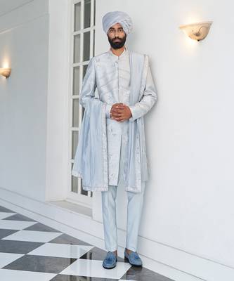 Ash Blue Sherwani Set 1