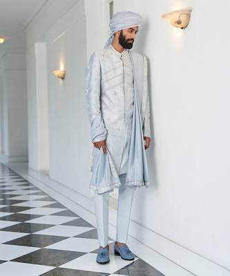 Ash Blue Sherwani Set 2