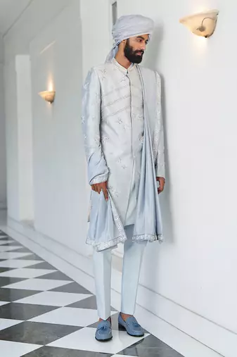 Ash Blue Sherwani Set