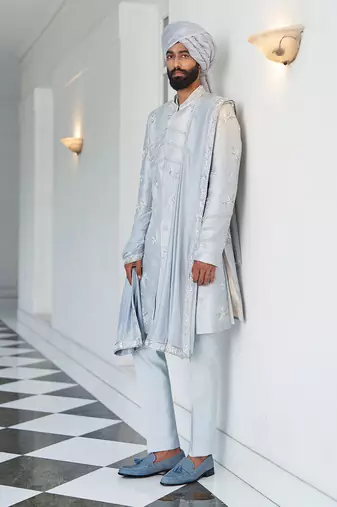 Ash Blue Sherwani Set