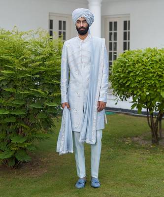 Ash Blue Sherwani Set 4