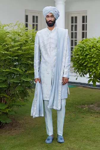 Ash Blue Sherwani Set