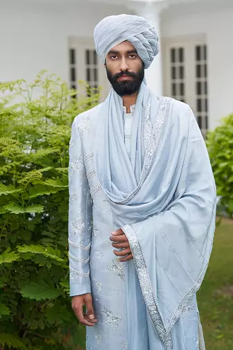 Ash Blue Sherwani Set