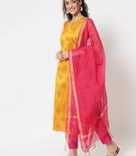 Yellow jacquard cotton silk Kurta Pant With Dupatta