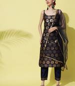 Navy-blue jacquard cotton silk salwar