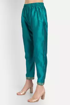 Aqua-blue jacquard cotton silk Kurta Pant With Dupatta