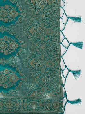 Aqua-blue jacquard cotton silk Kurta Pant With Dupatta 4