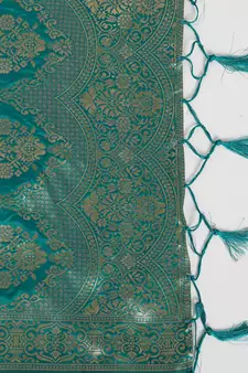Aqua-blue jacquard cotton silk Kurta Pant With Dupatta
