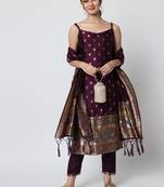 Purple jacquard cotton silk Kurta Pant With Dupatta