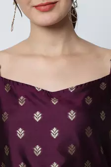 Purple jacquard cotton silk Kurta Pant With Dupatta