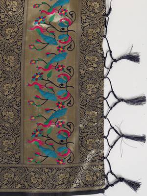 Navy-blue jacquard cotton silk Kurta Pant With Dupatta 3