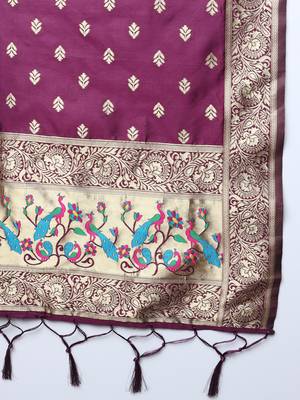 Purple jacquard cotton silk Kurta Pant With Dupatta 3