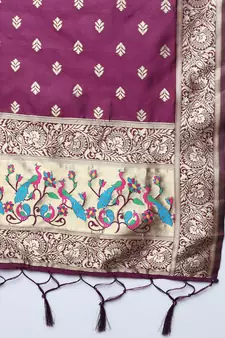Purple jacquard cotton silk Kurta Pant With Dupatta