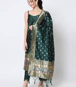 Dark-green jacquard cotton silk Kurta Pant With Dupatta